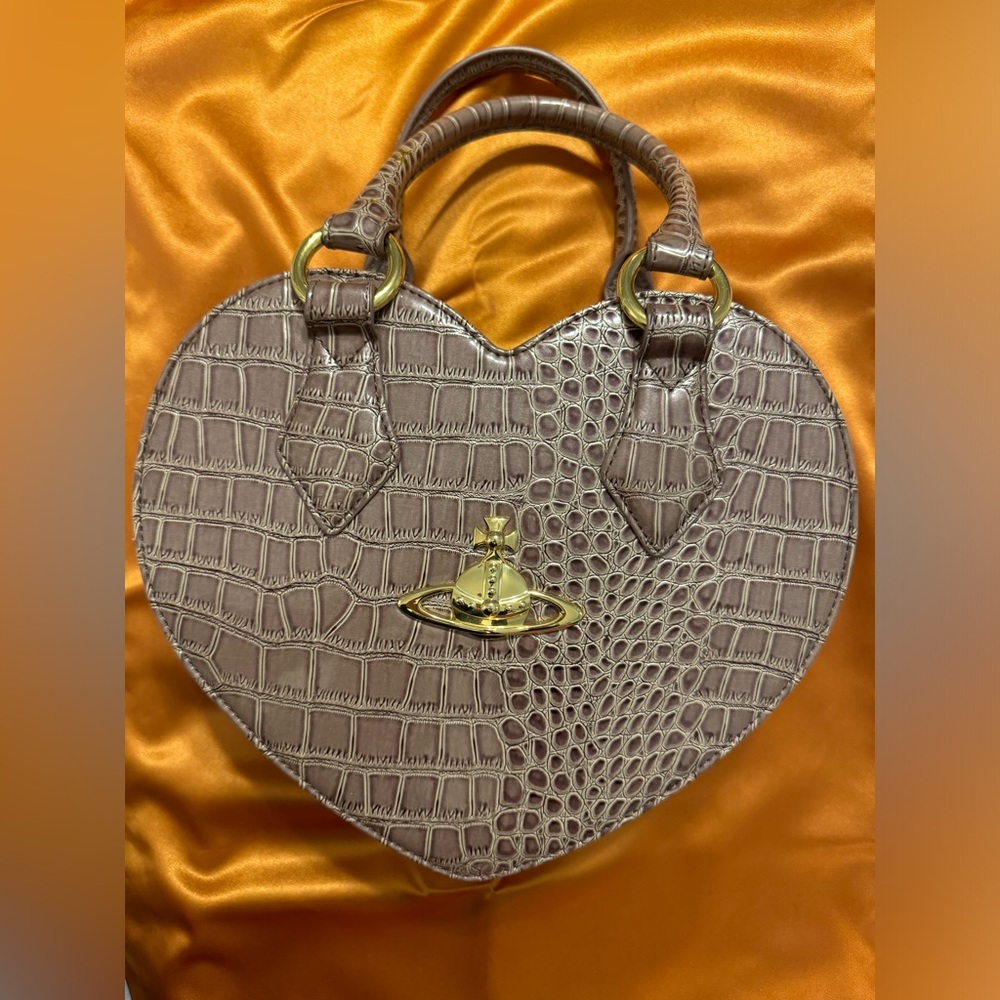 Vivienne Westwood Vintage Heart Handbag Purple Croc with crossbody strap RARE!